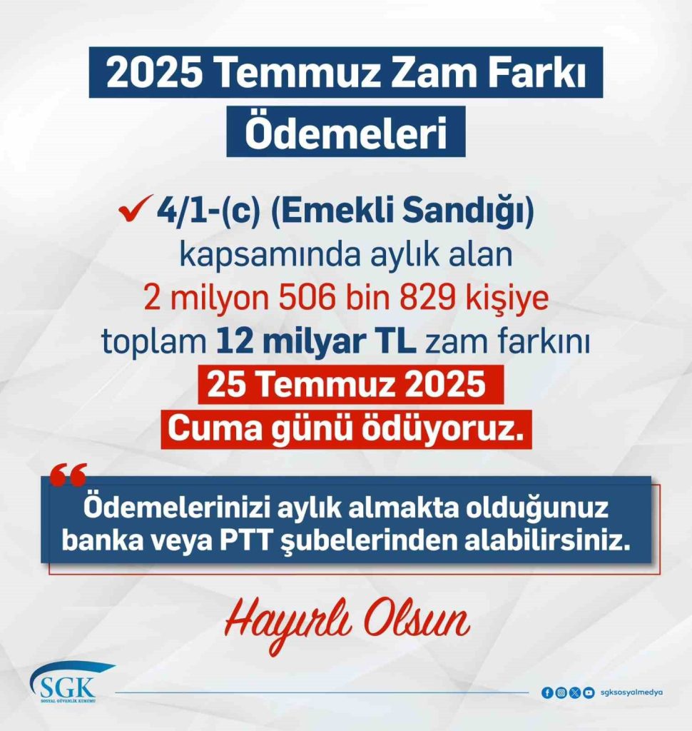 Memur emeklisinin aylıklarının zam farkı 25 Temmuz’da hesaplara yatacak