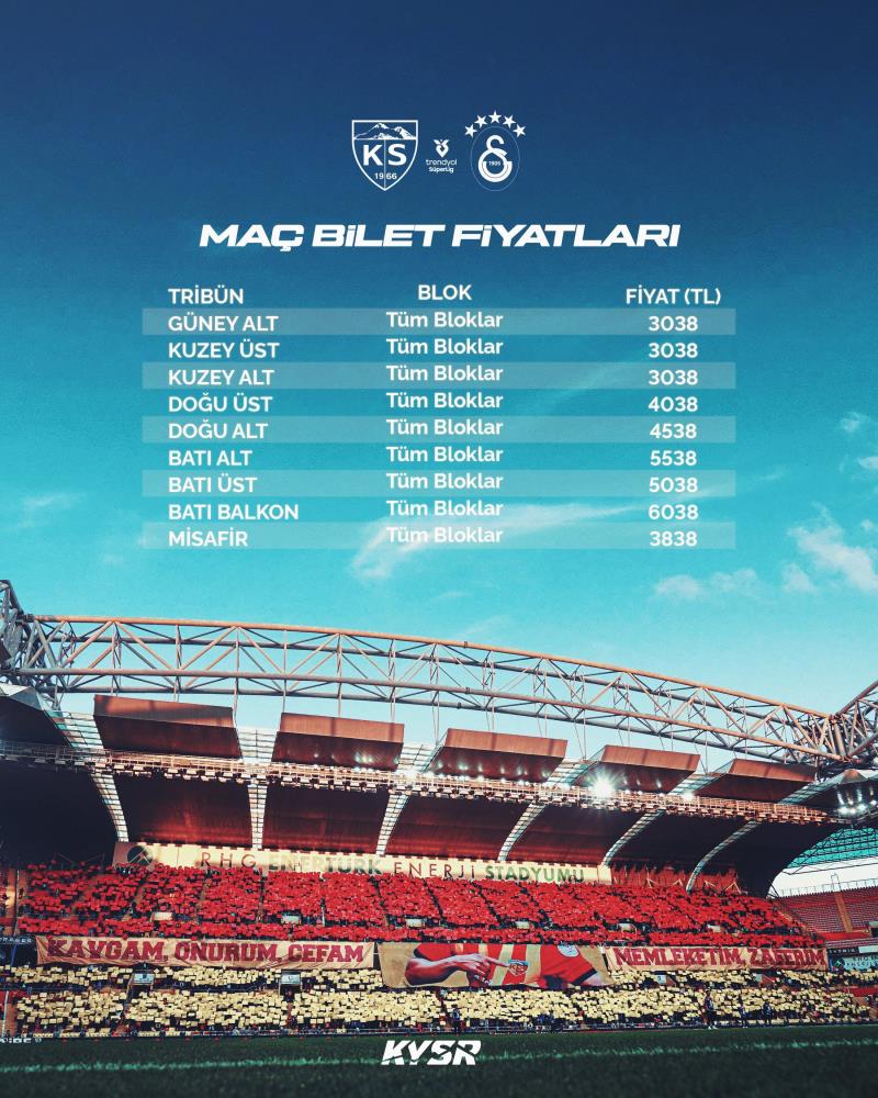 Kayserispor – Galatasaray maçı bilet fiyatları belli oldu