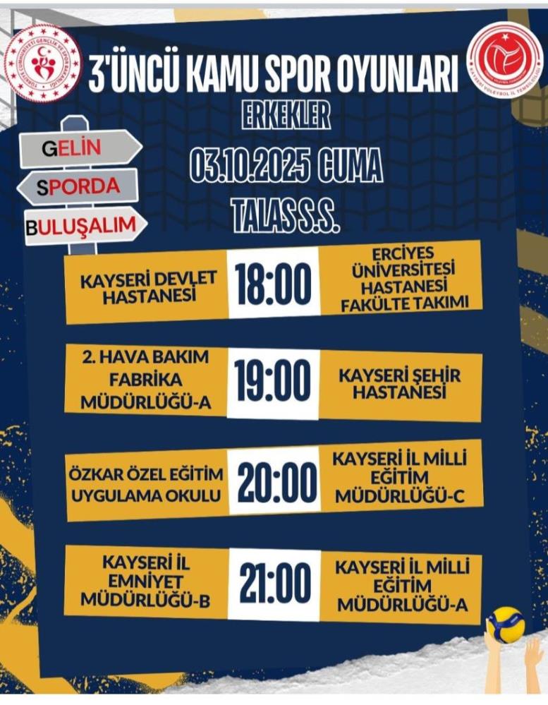 Kayseri’de 3. Kamu Spor Oyunları Voleybol Fikstürü Açıklandı
