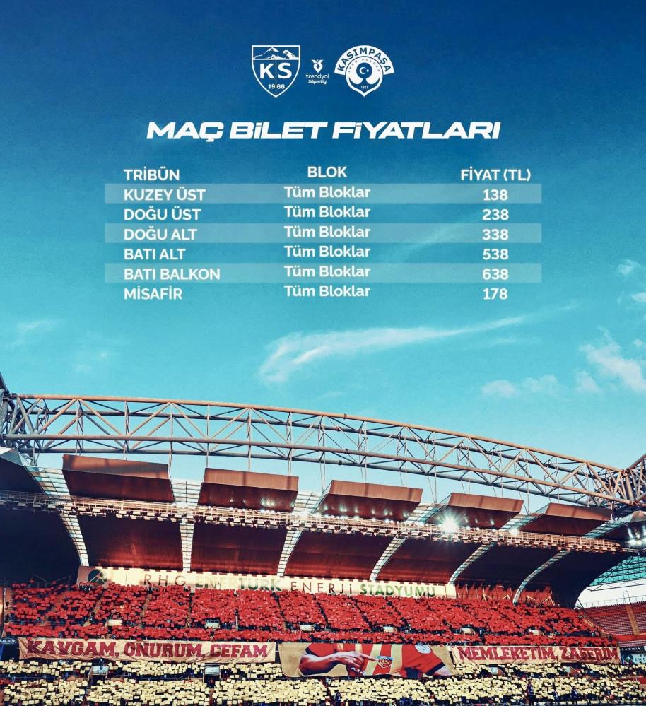 Kayserispor – Kasımpaşa maçı biletleri satışta