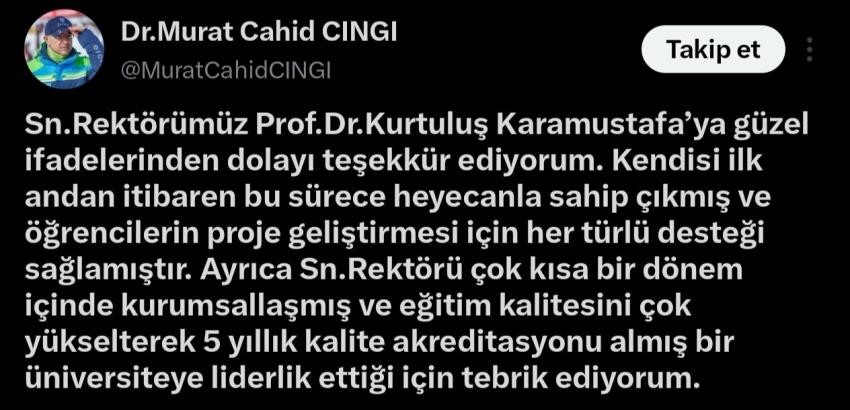 AK Partili Cıngı’dan KAYÜ yönetimi ve öğrencilerine Start-Up teşekkürü